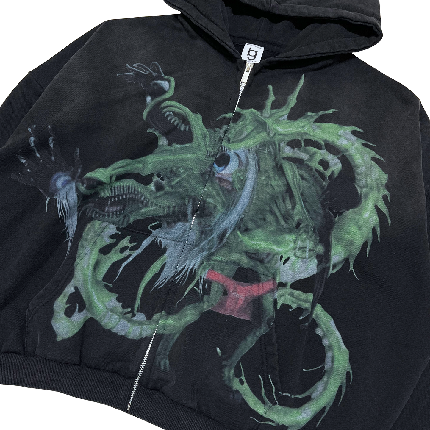 "GREEN MAN" Stone Wash Zip Hoodie
