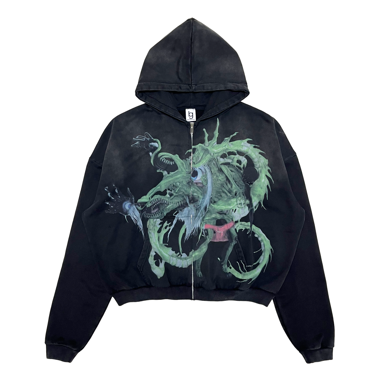 "GREEN MAN" Stone Wash Zip Hoodie