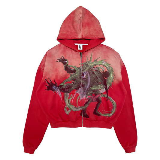 "GREEN MAN" Stone Wash Zip Hoodie