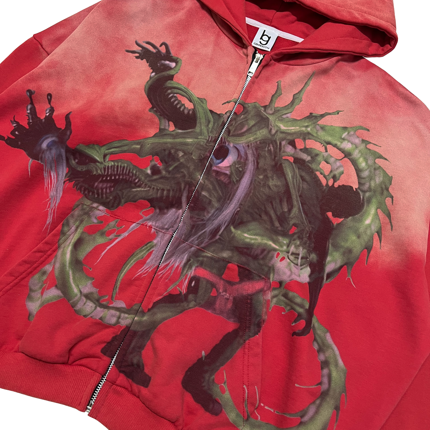 "GREEN MAN" Stone Wash Zip Hoodie
